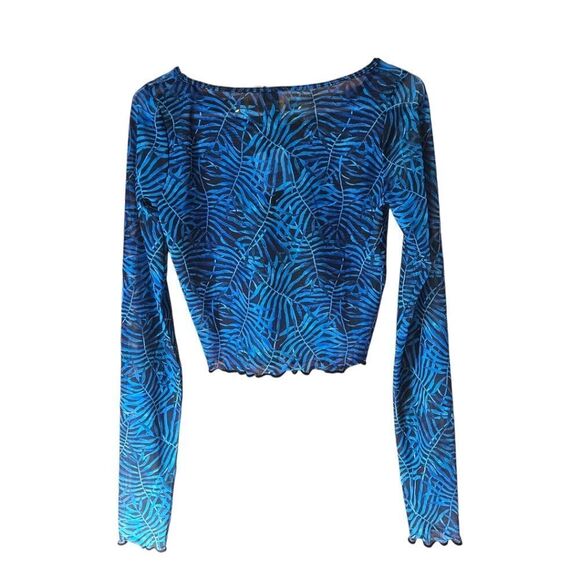 KENDALL+KYLIE 2-PC Sheer Mesh Blue leaf Swim Cover Up Size Large NWT - Picture 4 of 13